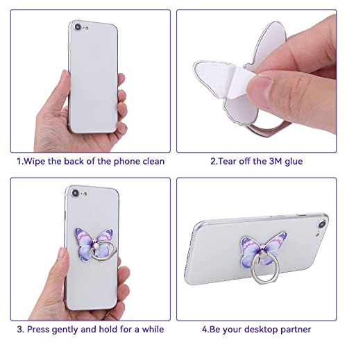 Cobee Supporto per anello per cellulare a farfalla, con motivo a farfalla, in metallo verniciato a forma di farfalla, con rotazione a 360°, impugnatura con manopola (Blu, viola, rosa)