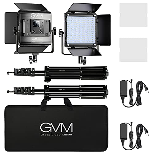 GVM RGB, lampada video LED RGB con treppiede, controllo APP LED, illuminazione video, per YouTube, CRI97, 3200-5600 K, luce studio (2 pezzi)