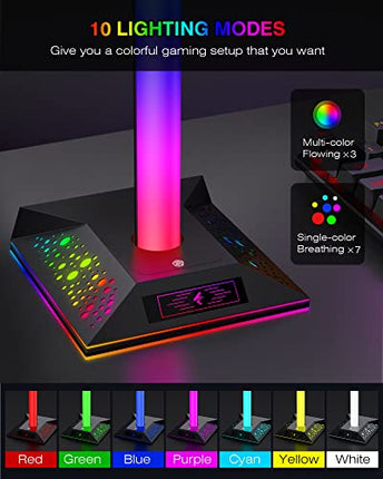 Porta Cuffie Gaming Accessori RGB LED Supporto Cuffie da Gioco con 2 Porte USB, Stand Cuffie Reggi Cuffie da Scrivania PC Gamer Headset Stand, Nero