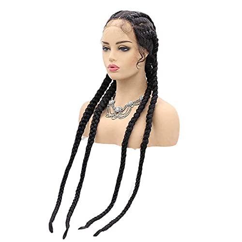 76,2 cm nero pizzo anteriore trecce parrucca con capelli bambino 4 intrecciato sintetico resistente al calore capelli per donne nere mano Twist frontale parrucca