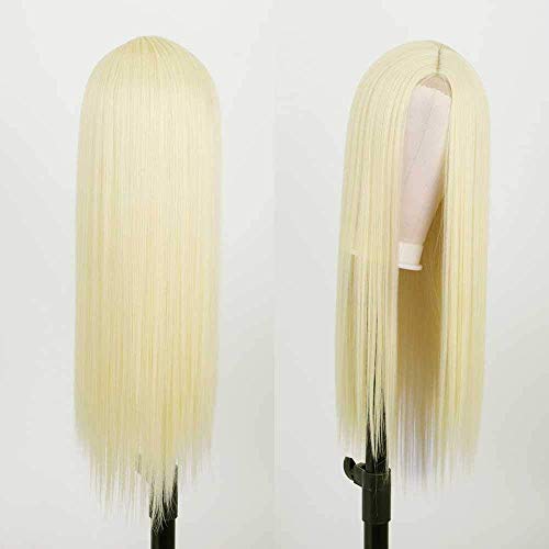 Parrucca da donna bionda lunga liscia parrucche dritte per donne/ragazze/afro radice naturale parte centrale in pizzo parrucche partita/costume anteriore in pizzo Wig DE066K