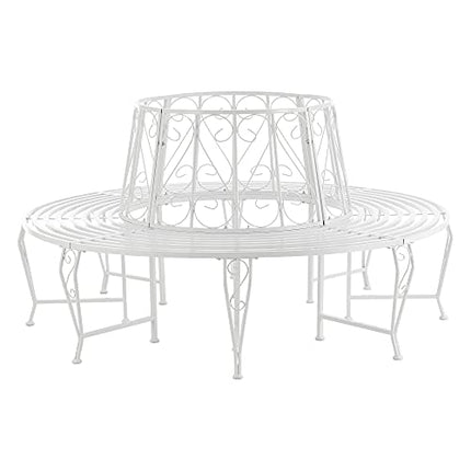 [en.casa] Panca Circolare da Giardino, Seduta Rotonda per Albero, Panchina in Acciaio (ØxA) 160cm x 84cm Struttura Decorativa - Bianco