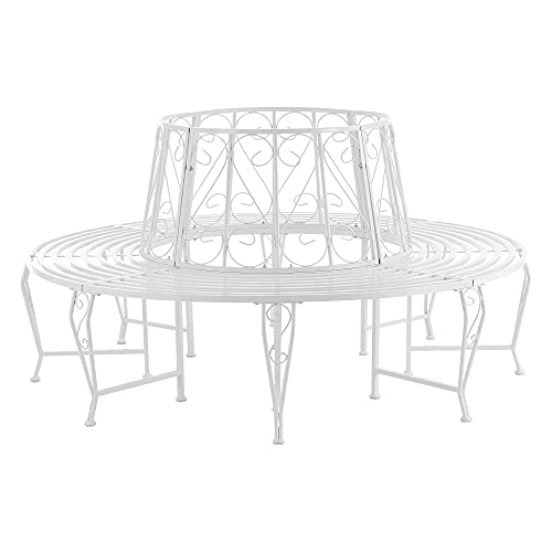 [en.casa] Panca Circolare da Giardino, Seduta Rotonda per Albero, Panchina in Acciaio (ØxA) 160cm x 84cm Struttura Decorativa - Bianco