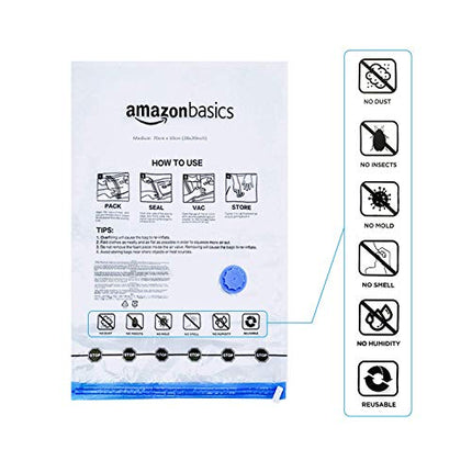 Amazon Basics Sacchetti sottovuoto con pompa a mano, Multiple confezione da 12 (3 jumbo, 3 grandi, 3 medi, 3 piccoli)