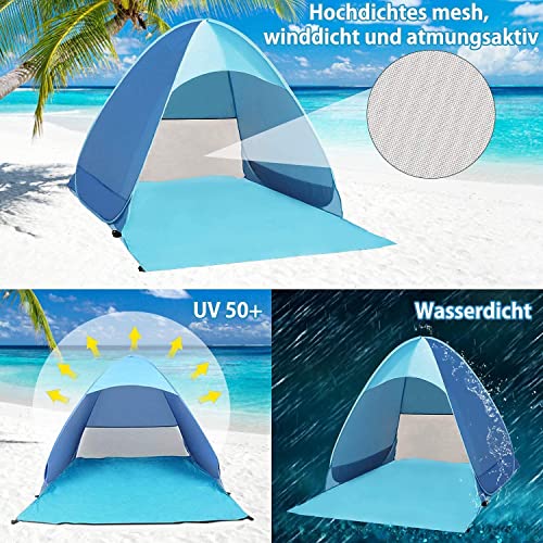 Miconi Tenda da Spiaggia Mare Pop Up Portatile con Protezione Solare UPF 50+ per 1-3 Persone, Leggera e Facile da trasportare, per Vacanza, Campeggio Viaggi Giardino(165*150*110) cm