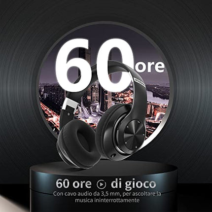 Cuffie Bluetooth Over Ear, 60 Ore Di Riproduzione, Cuffie Wireless 6 EQ Modalità Di Suono con Filo, Cuffie con Microfono Stereo HiFi, USB C, SD/TF, FM, Cuffie Bluetooth 5.0 per Sport Viaggio, Studio