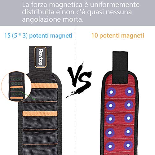 Rovtop Bracciale Magnetico con 15 Magneti Robusti Braccialetto Magnetico Regalo Uomo Originale Gadget Utili Multitool bracciale magnetico porta viti Idee Regalo Natale Festa del Papà Compleanno Regali