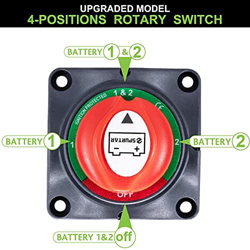 Spurtar Interruttore Stacca Batteria 1-2-Both-Off Stacca Batteria 12V-48V, Disconnessione Batteria per per Camper, Yacht, Barca, Camion, Autobus