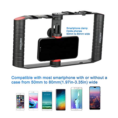 MOURIV Video rig per smartphone pieghevole SmartPhone Stabilizzatore video Grip Supporto per treppiede Scarpa fredda integrata e attacchi da 1/4"-20 per videomaker Video-grapher per Smartphone