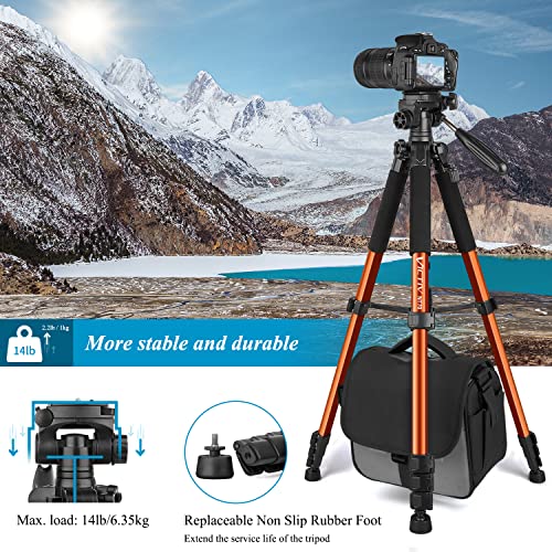 Victiv Treppiede per Fotocamera 182 cm Treppiede in Alluminio da Viaggio Treppiede Leggero e Compatto con Testa Girevole a 3 Vie per Riprese Panoramiche a 360 per DSLR YouTube Living Vlog -Arancia