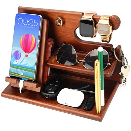 BELLE VOUS Docking Station con Supporto Cellulare Legno - Svuotatasche Legno per Comodino/Tavolino - Organizzatore Scrivania per Portafoglio, Orologio, Chiavi e Gadget - Idee Regalo per Uomini