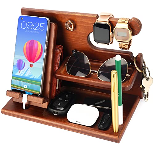 BELLE VOUS Docking Station con Supporto Cellulare Legno - Svuotatasche Legno per Comodino/Tavolino - Organizzatore Scrivania per Portafoglio, Orologio, Chiavi e Gadget - Idee Regalo per Uomini