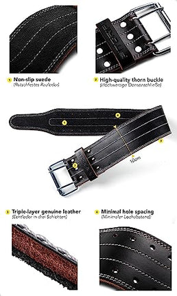 Fitgriff® Cintura Palestra Powerlifting Pelle - Uomo & Donna - per Bodybuilding, Sollevamento Pesi, Allenamento, Zavorra, Fitness, Gym - Leather Weightlifting Belt (Black, S)