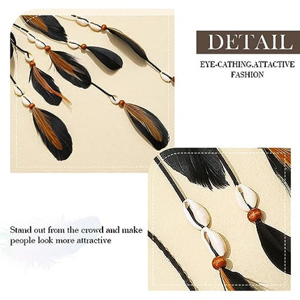 Fashband Fascia per capelli con piume indiane, stile bohémien, hippie, copricapo tribale nero con perline, accessorio per capelli per donne e ragazze