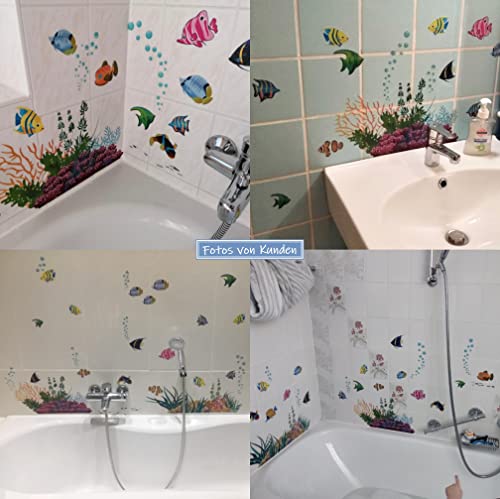 WandSticker4U®- adesivi murali bagno MONDO SOTT´ACQUA (130x42 cm) I impermeabile piastrelle murales adesivi parete pesci mare piante acquario marino I Decorazione per cameretta bambini ragazzi/e