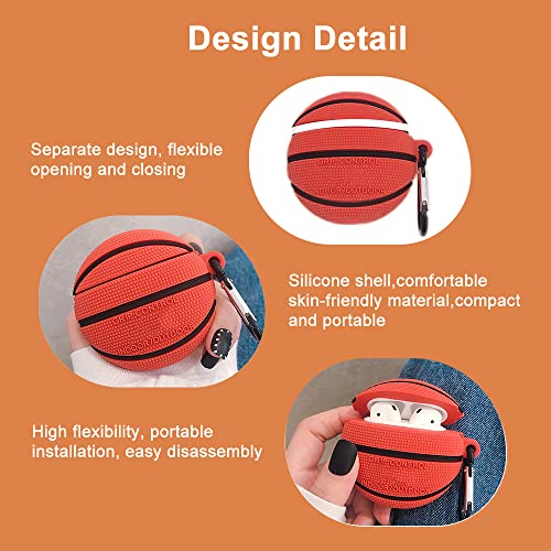 Viwind Cover AirPods 2 & 1 Generazione Custodia AirPods 2 1 Divertenti Silicone,3D Cartoni Animati AirPod 2 & 1 con Moschettone Portachiavi [Antiurto & Supporto Ricarica Wireless]-Basketball