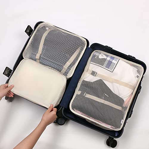 OSDUE Organizer Valigie, 8 Pezzi Sistema di Cubo di Viaggio, Separatori Buste Viaggio Travel Organizer, Abbigliamento Intimo Calzature Organizzatori Sacchi Valigia di Stoccaggio Set (Beige)