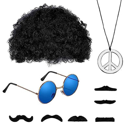 UYUYong Hippie Costume Set Retro Hippie Disguise Uomo Donna 70s 80s Hippie Afro Fashion Parrucca Occhiali da sole Catena della Pace Barba per Moda Party Tema Carnevale