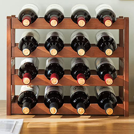 Tinyuet Portabottiglie di Vino, Scaffale in Bambù per Fino a 16 Bottiglie, Portabottiglie Autoportante per Vino, Cantinetta con 4 Piani, Dimensioni: 43x23x34.5cm