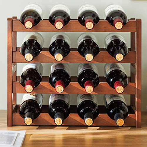 Tinyuet Portabottiglie di Vino, Scaffale in Bambù per Fino a 16 Bottiglie, Portabottiglie Autoportante per Vino, Cantinetta con 4 Piani, Dimensioni: 43x23x34.5cm