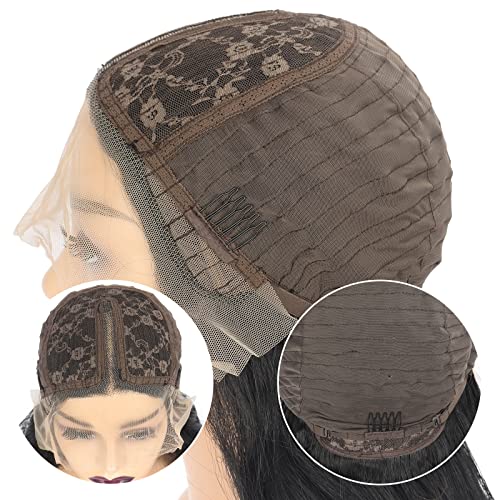 Salomezklm - Parrucca frontale in pizzo nero, senza colla, con onde naturali, in fibra sintetica resistente al calore, con capelli lunghi ondulati, per donne nere (nero naturale, 66")