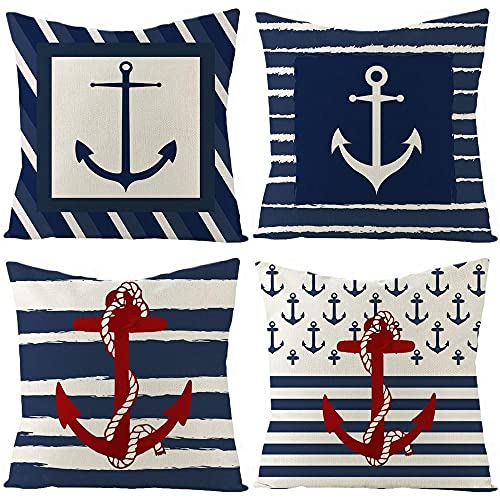 LucaSng Federe Cuscini Set di 4 Morbido lino Quadrate per Cuscino Federa Cuscino per Divano 45x45 cm Decorativi Copricuscini per Divano Camera da Letto Casa Ancora di mare animale marino,Stile 2