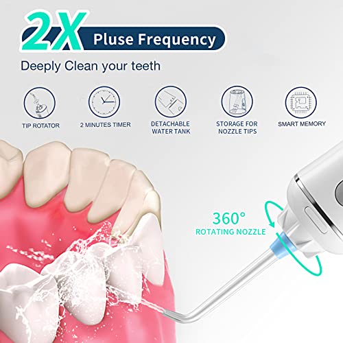 Idropulsore Dentale Portatile, Irrigatore Orale Professionale 5 Modalità e 6 Ugelli di Ricambio con rotazione di 360 °, Ricaricabile USB, IPX7 Impermeabile, Adatto a viaggio e a casa