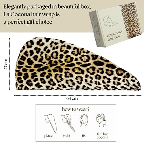 Asciugamano di design lussuoso in raso per capelli - turbante asciugacapelli - Luxury Satin Hair Towel Wrap La Cocona LEOPARD