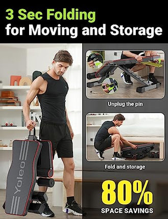 Panca Palestra Pieghevole per l'allenamento di tutto il corpo, 300KG Addominali per l'allenamento della forza in Casa con ripiegamento rapido e regolazione veloce (Nero-Rosso)