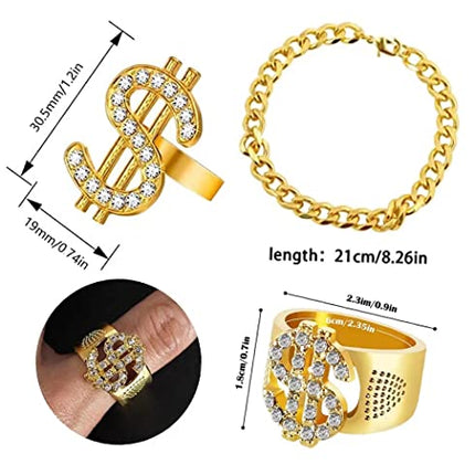 JIAJIAYI Kit di Costumi Hip Hop Set Accessori,Set Accessori Rapper Costume Hip Hop Collana Dollaro e Anello da Sole Hip Hop Gonfiabile Boom Box Anni '80 '90 Accessori per Rapper Festa Carnevale