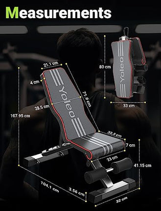 Panca Palestra Pieghevole per l'allenamento di tutto il corpo, 300KG Addominali per l'allenamento della forza in Casa con ripiegamento rapido e regolazione veloce (Nero-Rosso)