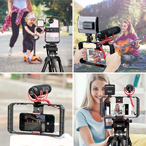 PICTRON Video Rig Pro, Stabilizzatore per Telefoni Cellulari, Stabilizzatore Intelligente Con Triplo Attacco a Slitta Fredda, Supporto per Treppiede per Video Smartphone per iPhone, Samsung