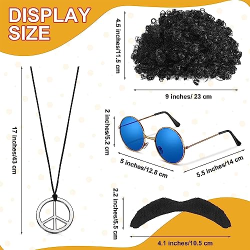 UYUYong Hippie Costume Set Retro Hippie Disguise Uomo Donna 70s 80s Hippie Afro Fashion Parrucca Occhiali da sole Catena della Pace Barba per Moda Party Tema Carnevale