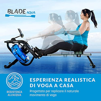 Bluefin Fitness Blade Aqua M-1 Vogatore ad acqua in metallo | Reale esperienza di canottaggio | Tecnologia idro con acqua | Telaio in alluminio | Per allenamenti intensi | Compatibile con Kinomap