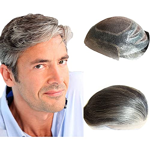 NLW Toupee Capelli Umani Uomini 0,04 mm Pelle Sottile PU con Pizzo Toupee Uomini Parrucche 8 * 10 Base Uomini Parrucca Capelli Umani 110% Densità（#1B40）