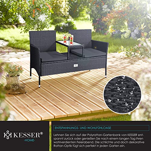 KESSER® Panchina da Giardino in polyrattan - Panca a 2 posti con Tavolo e Cuscini integrati - 133 x 63 x 84 cm - Sedile in Rattan - Divano - Resistente alle intemperie, Antracite