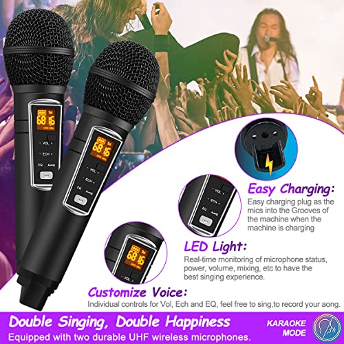 (Versione aggiornata) Karaoke Professionale Completo, ALPOWL Sistema Di Altoparlanti PA Portatile Con Luci LED Colorate Sfumate e 2 Microfoni Karaoke per Feste in Casa, Matrimoni, Chiese (nero)