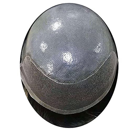 Parrucca Uomo PU Frontale con Pizzo Toupee Pezzi di Capelli Umani Europei per Uomini Protesi Capelli Uomo 8×10 Pollici Sottile Pelle 0,06 Centimetri Spessore Uomini Parrucca in Off Black