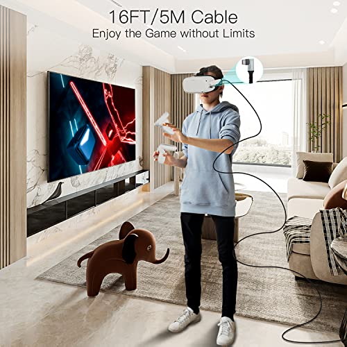 ESSAGER Cavo collegamento 5M USB 3.0 Compatibile con Meta/Oculus Quest 2 Accessori e PC/Steam VR, Trasferimento dati PC ad Alta Velocità, Cavo USB C per Cuffie VR e PC da Gioco