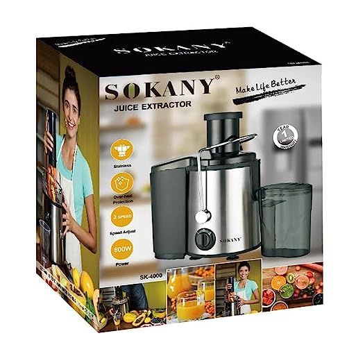 SOKNAY 800W Centrifuga Frutta e Verdura, 2 Velocità, 65MM Apertura di Riempimento Larghezza, Acciaio Inossidabile, Nero