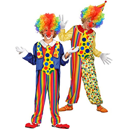 Costume Clown - 4 pezzi, Parrucca Riccia da Clown Naso da Pagliaccio Cravatta Colorata Guanti Bianchi, Costume Carnevale Donna Costume Halloween Bambino Cosplay Uomo