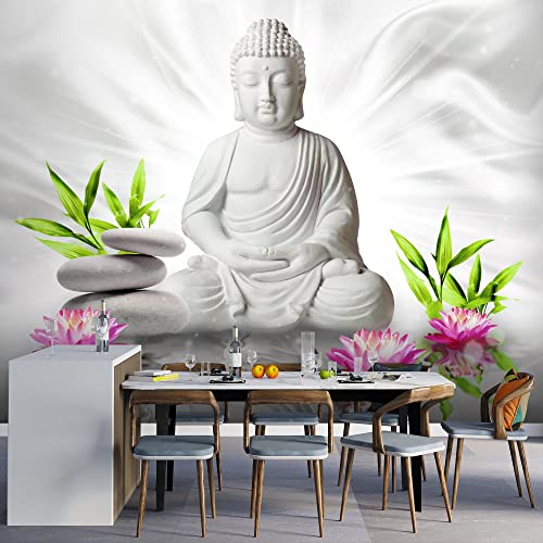 Carta da parati fotografica 396 x 280 cm fiori Buddha Zen | Vello Decorazione Murale Soggiorno Camera Da Letto | Manifattura tedesca | Bianco Verde Rosa 9289012c