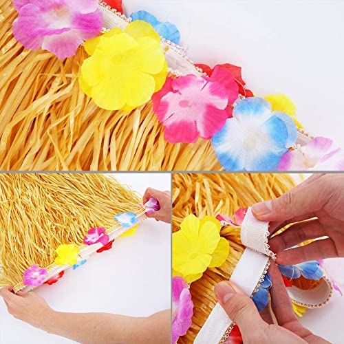 16PCS Gonna Hawaii, Gonna Hula Erba Hawaii con Fiori Braccialetti Collana Fascia Set Costume Festa Hawaii per Bambini Ragazze Festa Donna Estate Decorazioni per Feste in Spiaggia