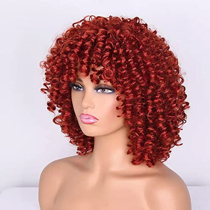Colorful panda Kinky curly rosso dorato parrucche afro ricci per le donne Parrucca riccia afro crespi capelli sintetici naturali di media lunghezza per parrucca costume o uso quotidiano