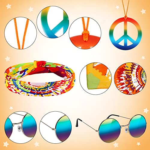 LOHAME 9pz Hippie Costume Set Retrò Accessori Hippie Costume Bohemia Set Costume Anni '60 anni '70-Occhiali da Sole Collana con Segno di Pace Fascia Hippie-per Festa Spiaggia Viaggio Foto Regalo