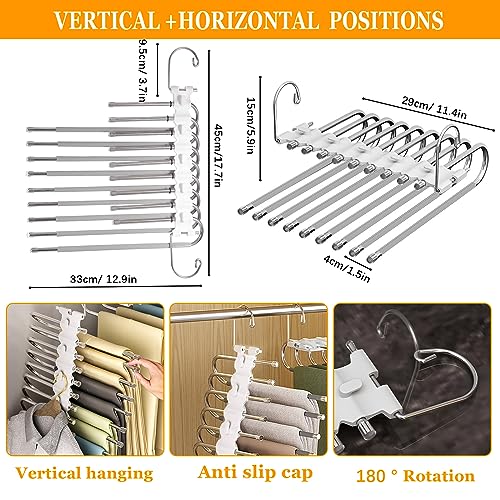 ENCOUN 9 in 1 Grucce Pantaloni, 2 Pezzo Grucce Pantaloni Salvaspazio, Antiscivolo Appendini Armadio, Appendini Pantaloni Magici, Appendini Portatili Multifunzionali per Jeans, Sciarpa