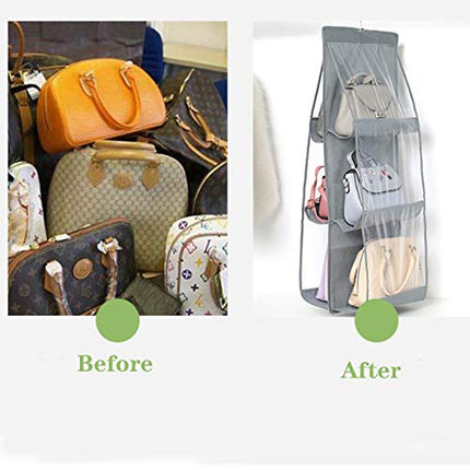 Saijer Borsa Organizzatore Armadio,3 Pezzi con 6 Tasche Grigio Non Tessuto Il Salvaspazio Pensile Porta Borse da Armadio Organizer da Appendere per Borsa Organizer Borse Pieghevole per Camera da Letto