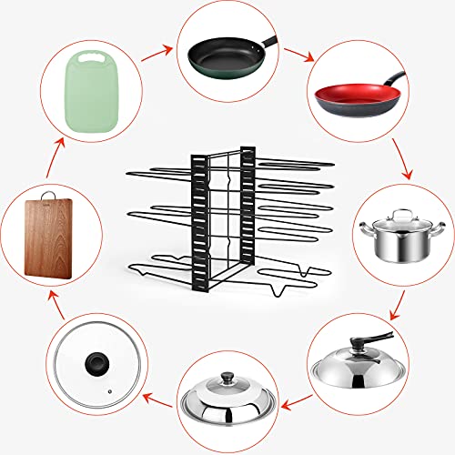 Liesun Contenitore pentola con 8 scomparti regolabili, contenitore coperchio casseruola, contenitore pentole nell'armadio, contenitore pentola, contenitore per pentole, contenitore per cucina piatto,