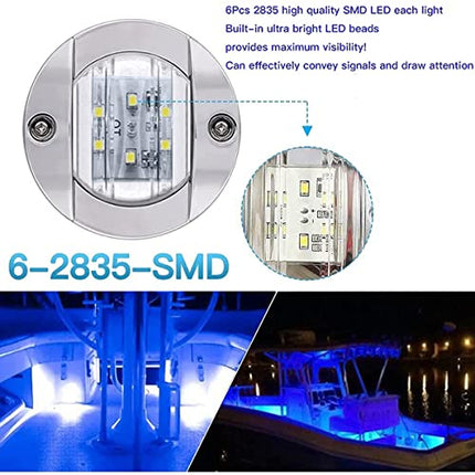 Greluma 4 Pcs Luci interne per barche marine rotonde Montaggio a poppa Luci di ancoraggio di poppa a LED Luci notturne a LED per la pesca, Luce di cortesia a LED blu sul ponte, IP67 Impermeabile