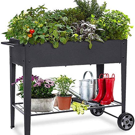 Khomo Gear - Carrello zincato alto per coltivazione orto urbano in casa, ideale per piante, frutta, verdure, per terrazza, giardino, interno esterno, colore nero